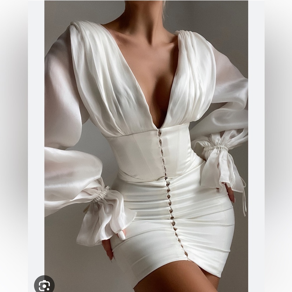 HOUSE OF CB 'Matilda' Ivory Satin Corset Mini Dress/Size M US 6-8/PC412